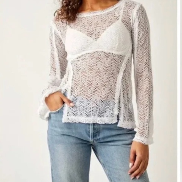 New Free People On the Road Twisted Lace Top in White Size Medium - Picture 1 of 5